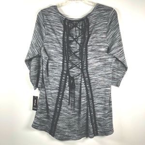 🆕 Style & Co Tie Back 3/4 Sleeve Hilo Top in AV Black